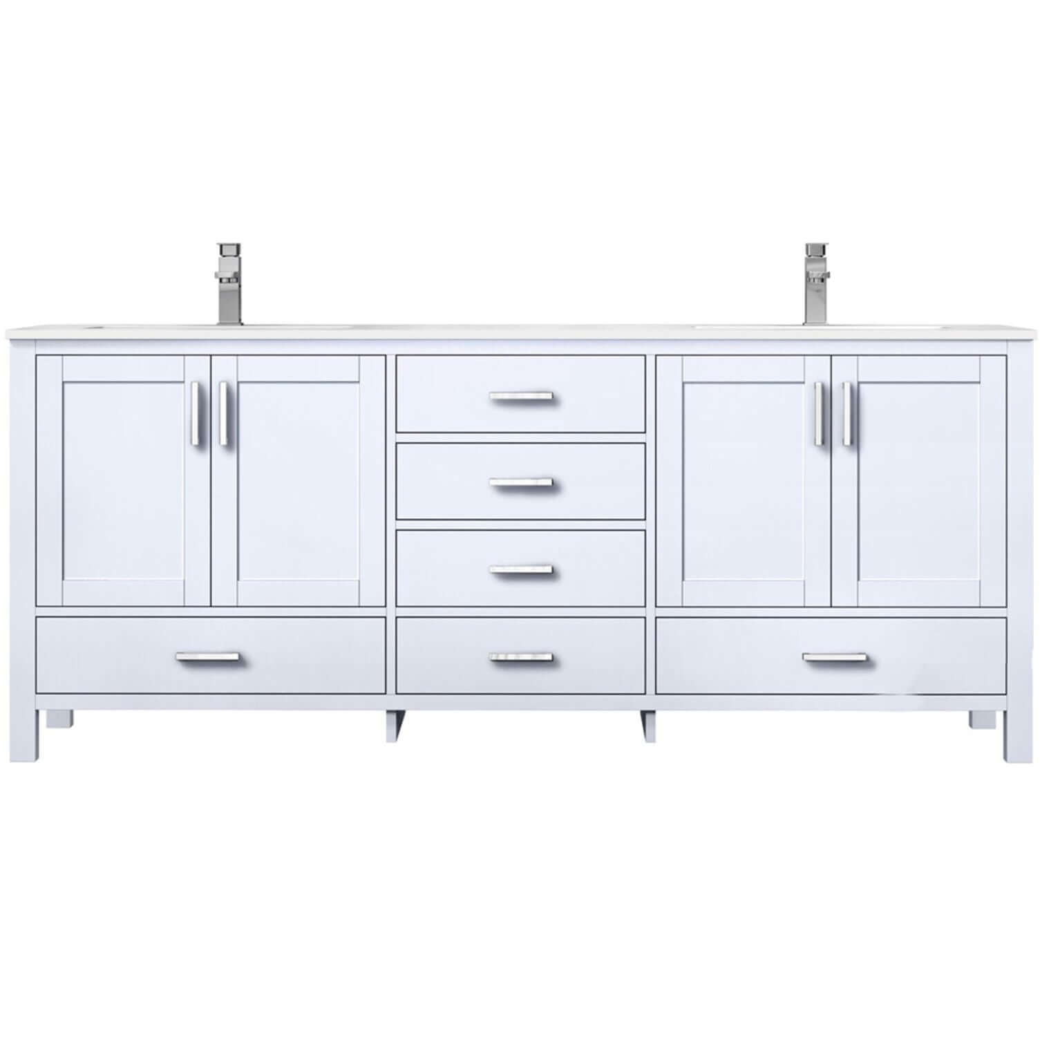 Jacques 80" White Double Vanity, White Quartz Top, White Square Sinks and no Mirror - LJ342280DAWQ000