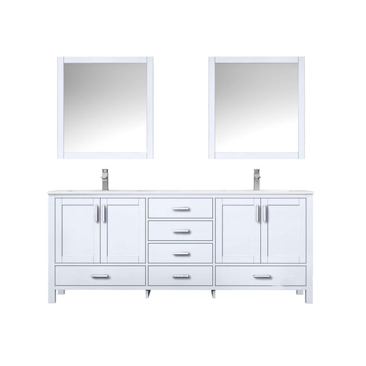 Jacques 80" White Double Vanity, White Quartz Top, White Square Sinks and 30" Mirrors - LJ342280DAWQM30