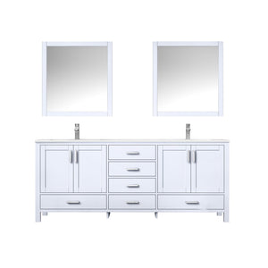Jacques 80" White Double Vanity, White Quartz Top, White Square Sinks and 30" Mirrors - LJ342280DAWQM30