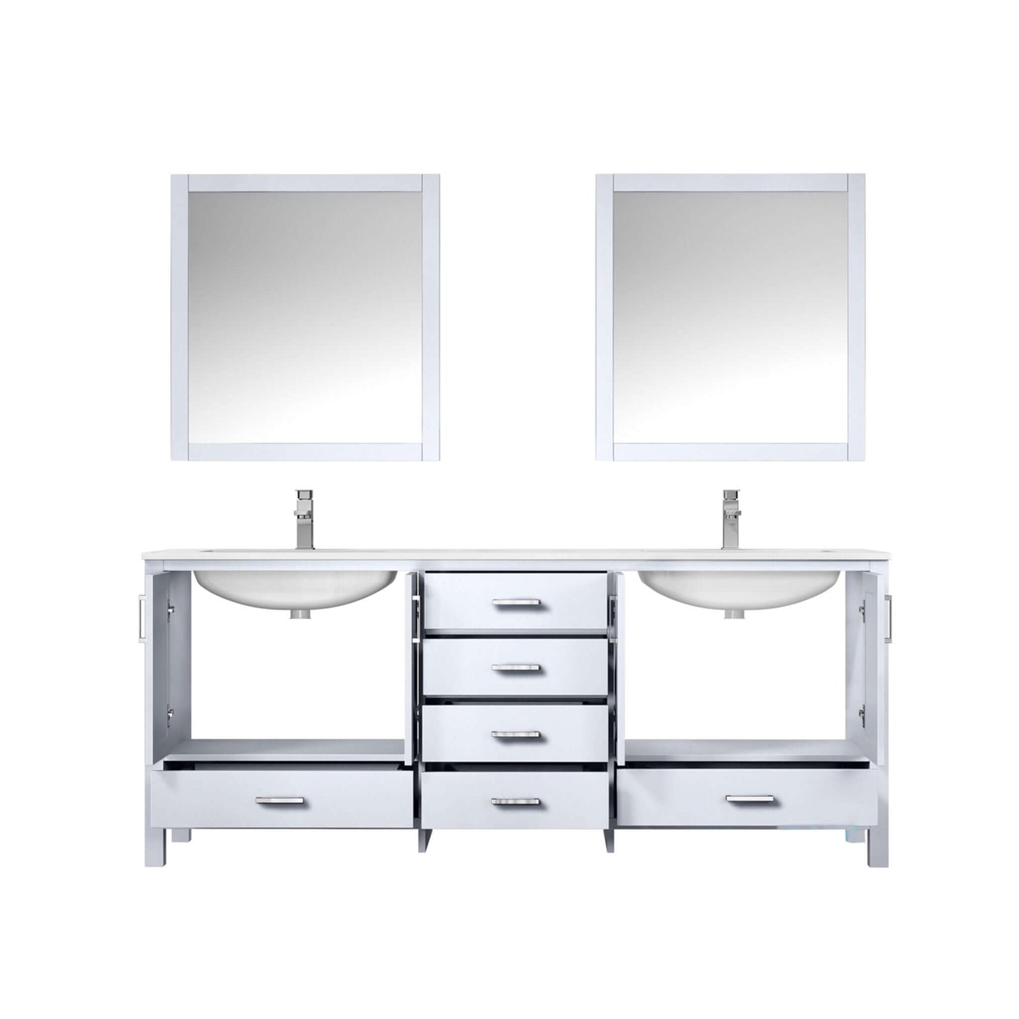 Jacques 80" White Double Vanity, White Quartz Top, White Square Sinks and 30" Mirrors - LJ342280DAWQM30