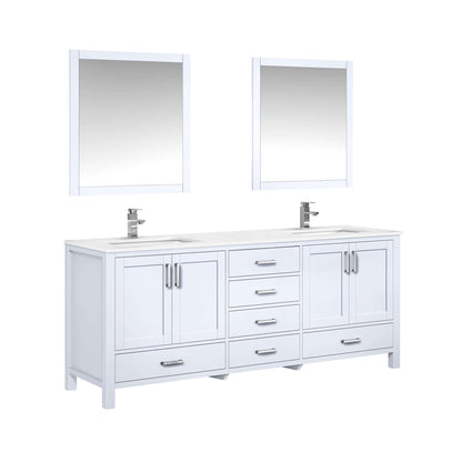 Jacques 80" White Double Vanity, White Quartz Top, White Square Sinks and 30" Mirrors - LJ342280DAWQM30