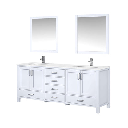 Jacques 80" White Double Vanity, White Quartz Top, White Square Sinks and 30" Mirrors - LJ342280DAWQM30