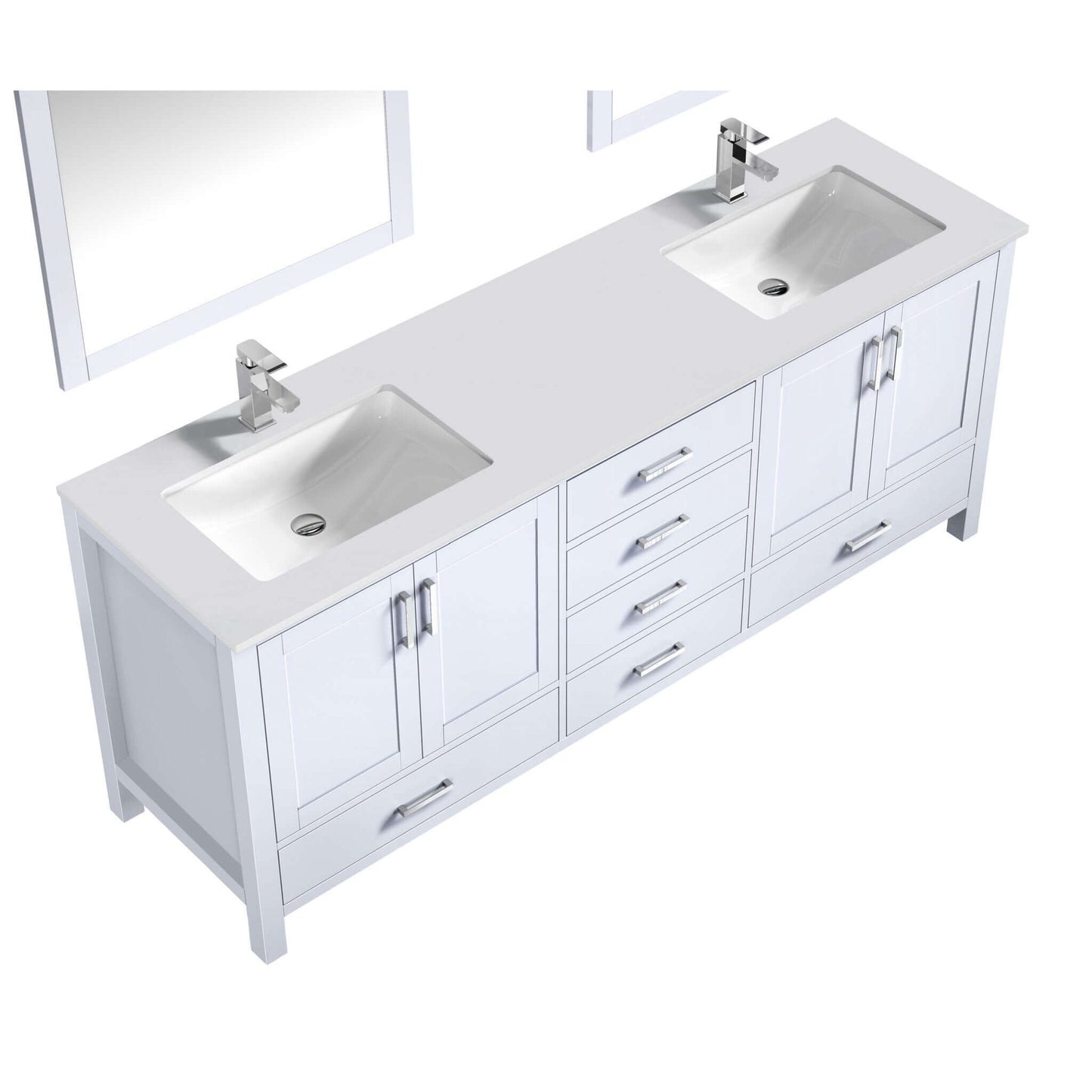 Jacques 80" White Double Vanity, White Quartz Top, White Square Sinks and 30" Mirrors - LJ342280DAWQM30