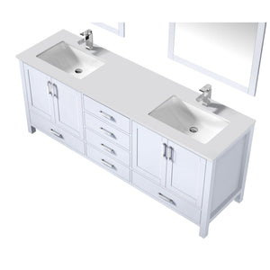 Jacques 80" White Double Vanity, White Quartz Top, White Square Sinks and 30" Mirrors - LJ342280DAWQM30
