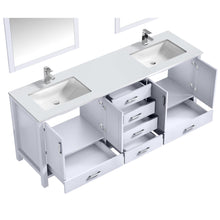 Load image into Gallery viewer, Jacques 80&quot; White Double Vanity, White Quartz Top, White Square Sinks and 30&quot; Mirrors - LJ342280DAWQM30