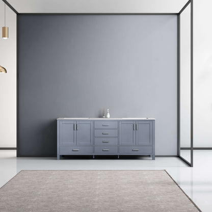 Jacques 80" Dark Grey Double Vanity, White Carrara Marble Top, White Square Sinks and no Mirror - LJ342280DBDS000