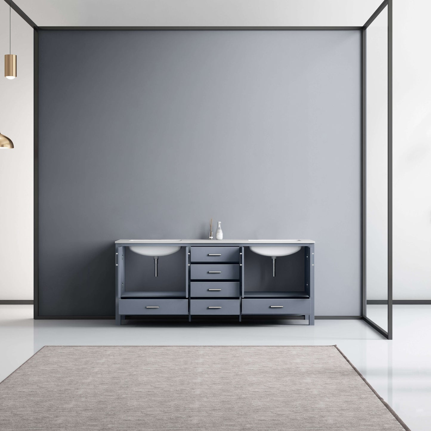 Jacques 80" Dark Grey Double Vanity, White Carrara Marble Top, White Square Sinks and no Mirror - LJ342280DBDS000