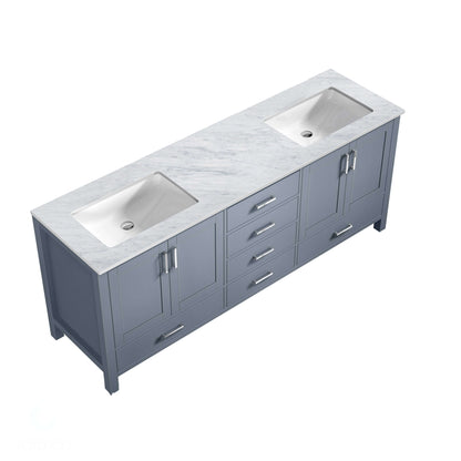 Jacques 80" Dark Grey Double Vanity, White Carrara Marble Top, White Square Sinks and no Mirror - LJ342280DBDS000