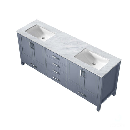 Jacques 80" Dark Grey Double Vanity, White Carrara Marble Top, White Square Sinks and no Mirror - LJ342280DBDS000