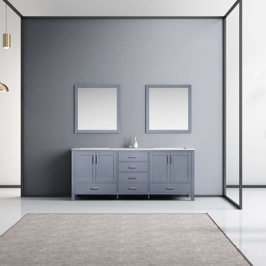 Jacques 80" Dark Grey Double Vanity, White Carrara Marble Top, White Square Sinks and 30" Mirrors - LJ342280DBDSM30