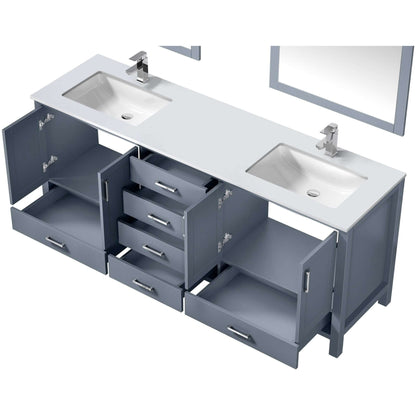 Jacques 80" Dark Grey Double Vanity, White Quartz Top, White Square Sinks and no Mirror - LJ342280DBWQ000