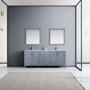 Jacques 80" Dark Grey Double Vanity, White Quartz Top, White Square Sinks and 30" Mirrors - LJ342280DBWQM30