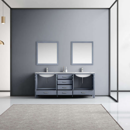 Jacques 80" Dark Grey Double Vanity, White Quartz Top, White Square Sinks and 30" Mirrors - LJ342280DBWQM30