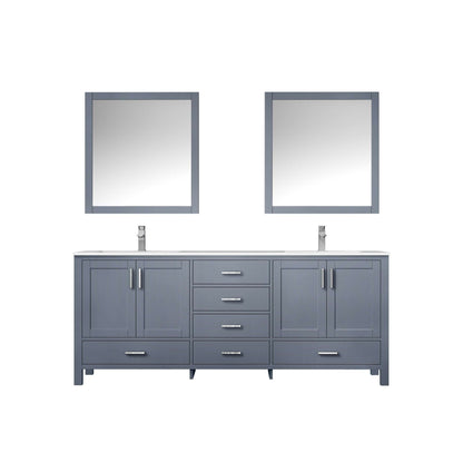 Jacques 80" Dark Grey Double Vanity, White Quartz Top, White Square Sinks and 30" Mirrors - LJ342280DBWQM30