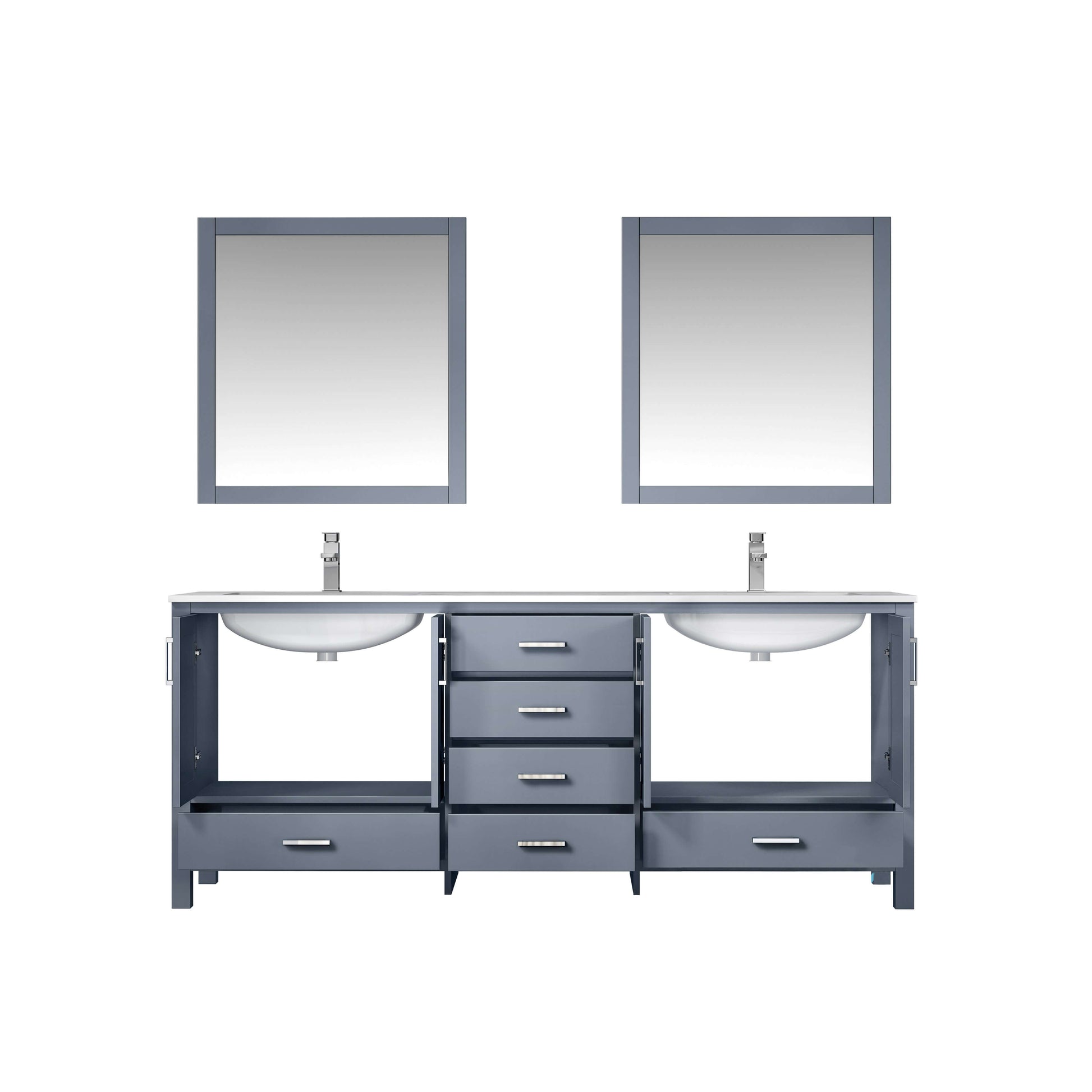 Jacques 80" Dark Grey Double Vanity, White Quartz Top, White Square Sinks and 30" Mirrors - LJ342280DBWQM30