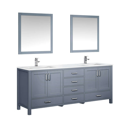 Jacques 80" Dark Grey Double Vanity, White Quartz Top, White Square Sinks and 30" Mirrors - LJ342280DBWQM30