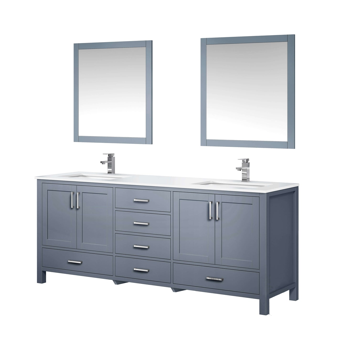 Jacques 80" Dark Grey Double Vanity, White Quartz Top, White Square Sinks and 30" Mirrors - LJ342280DBWQM30