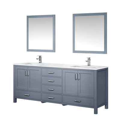 Jacques 80" Dark Grey Double Vanity, White Quartz Top, White Square Sinks and 30" Mirrors - LJ342280DBWQM30