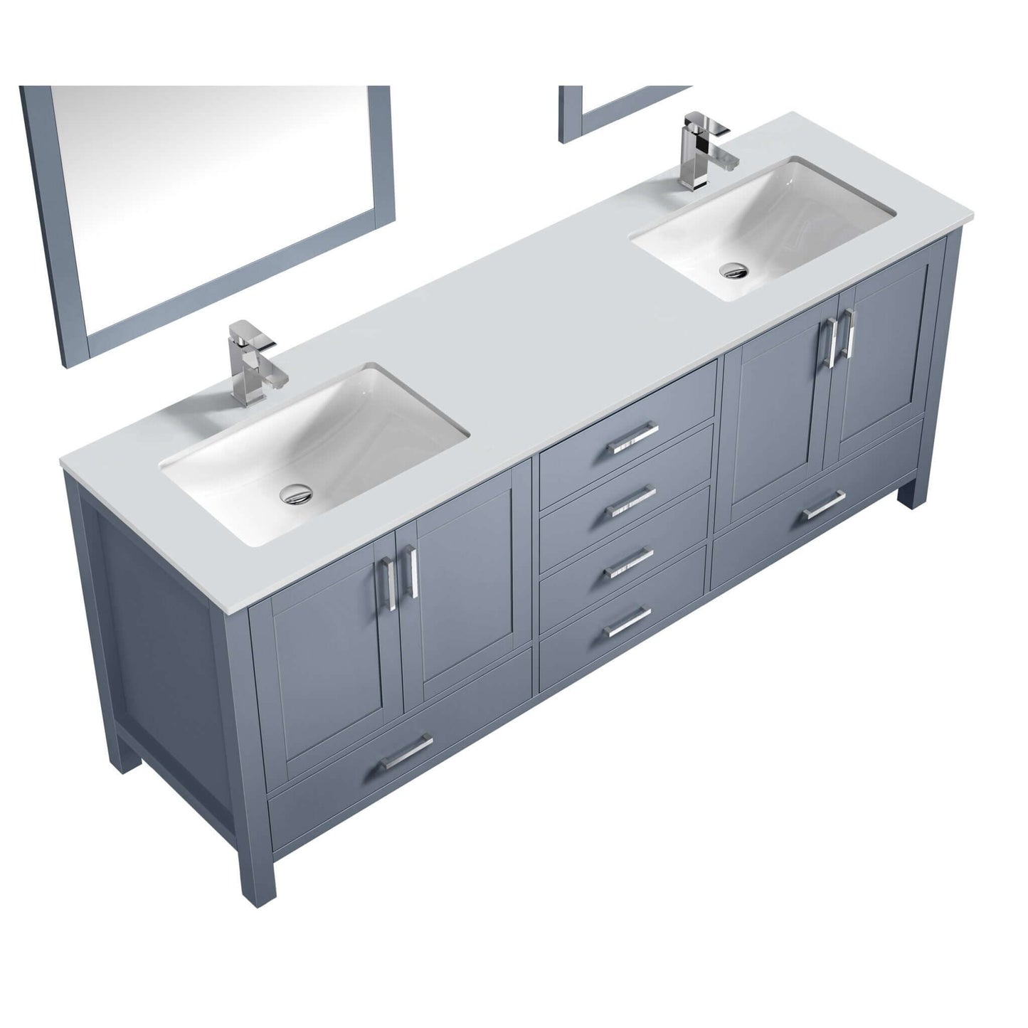 Jacques 80" Dark Grey Double Vanity, White Quartz Top, White Square Sinks and 30" Mirrors - LJ342280DBWQM30