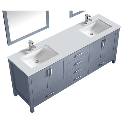 Jacques 80" Dark Grey Double Vanity, White Quartz Top, White Square Sinks and 30" Mirrors - LJ342280DBWQM30