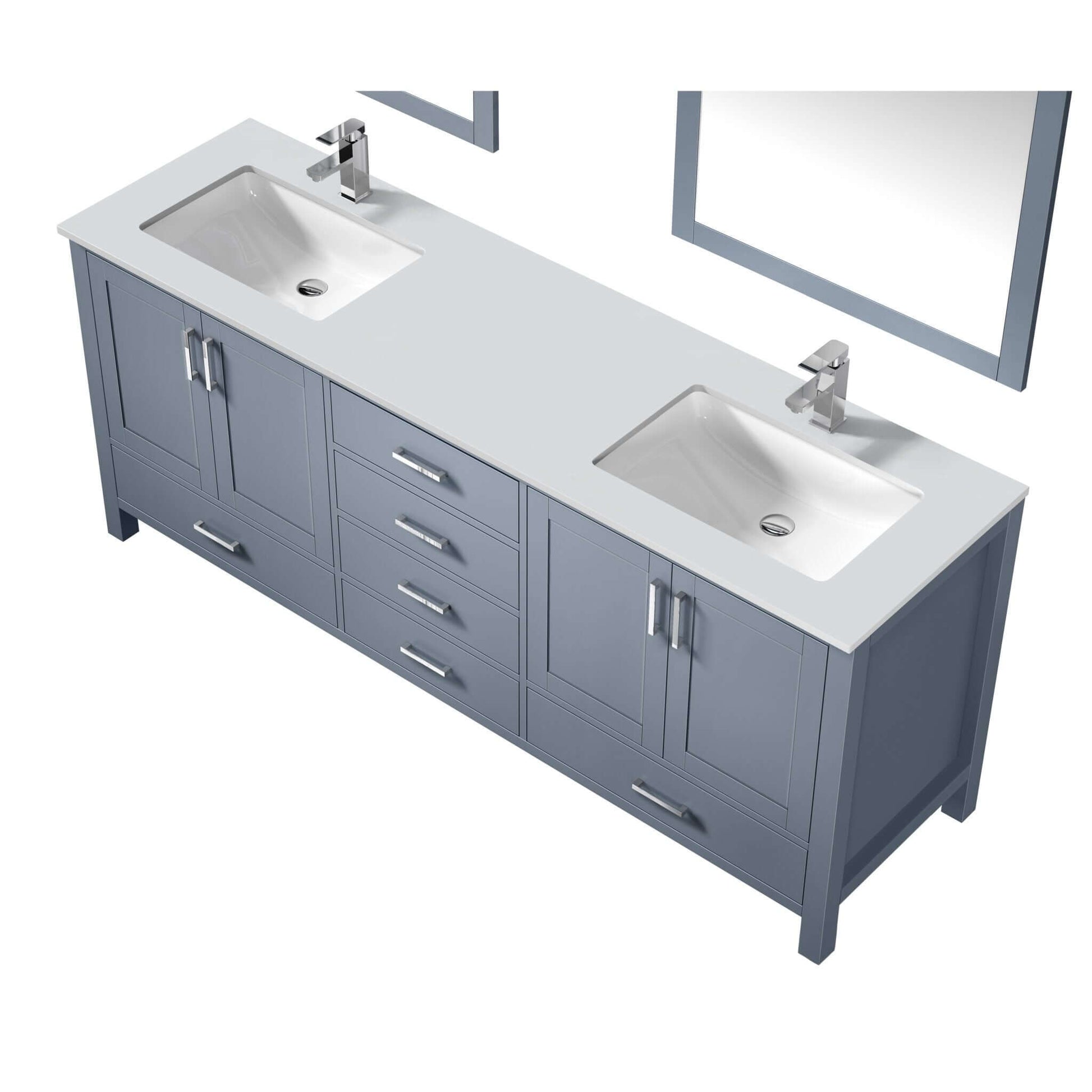 Jacques 80" Dark Grey Double Vanity, White Quartz Top, White Square Sinks and 30" Mirrors - LJ342280DBWQM30