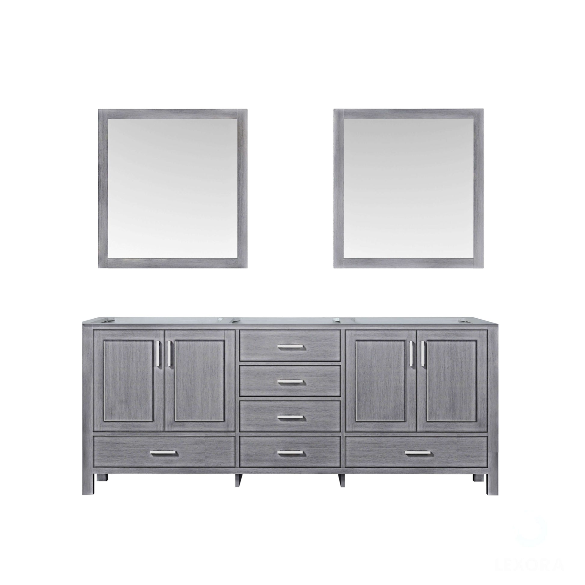 Jacques 80" Distressed Grey Double Vanity, no Top and 30" Mirrors - LJ342280DD00M30