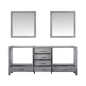 Jacques 80" Distressed Grey Double Vanity, no Top and 30" Mirrors - LJ342280DD00M30