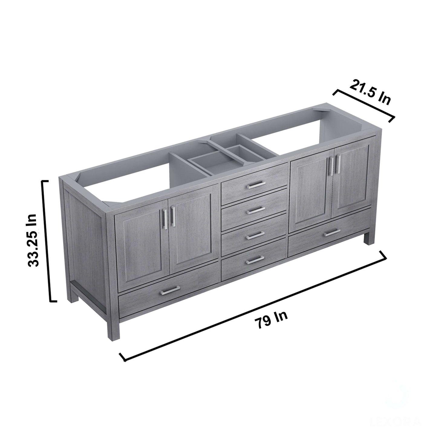 Jacques 80" Distressed Grey Double Vanity, no Top and 30" Mirrors - LJ342280DD00M30