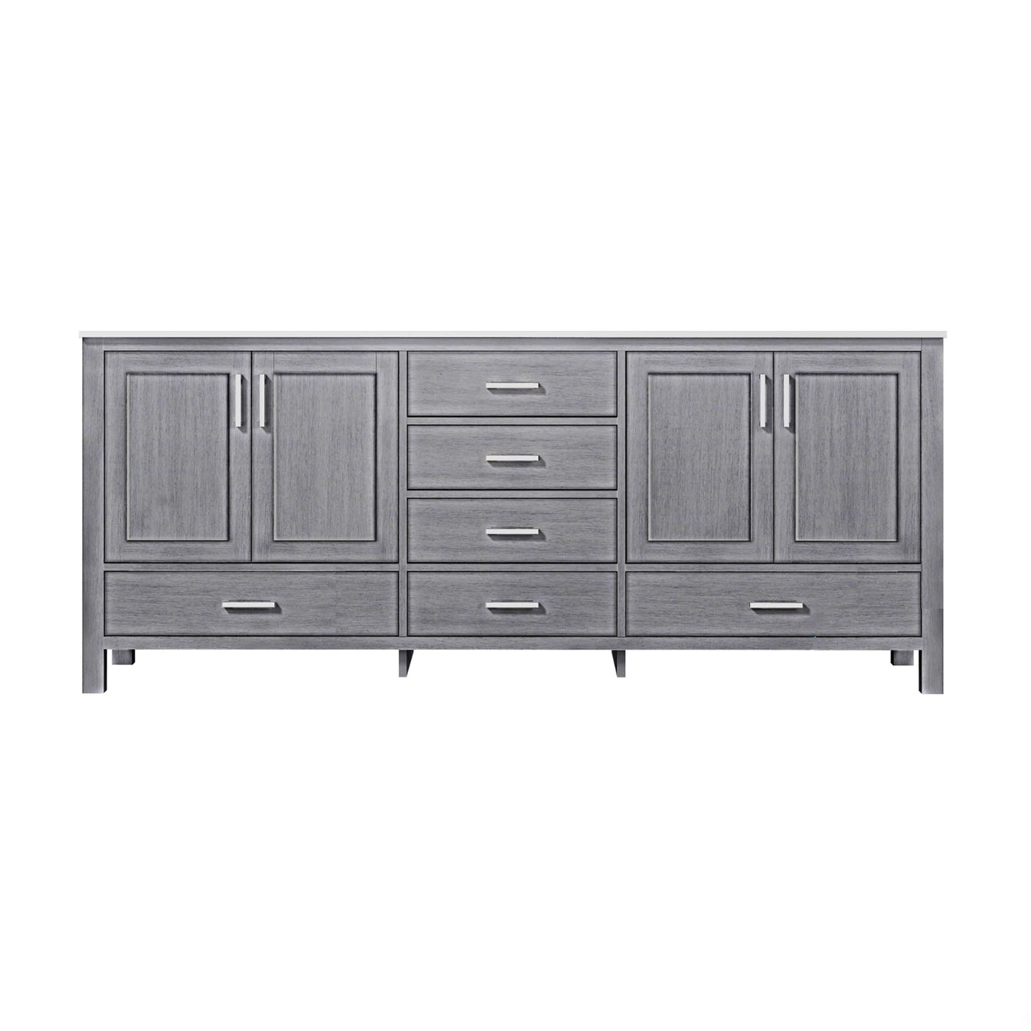 Jacques 80" Distressed Grey Double Vanity, White Carrara Marble Top, White Square Sinks and no Mirror - LJ342280DDDS000