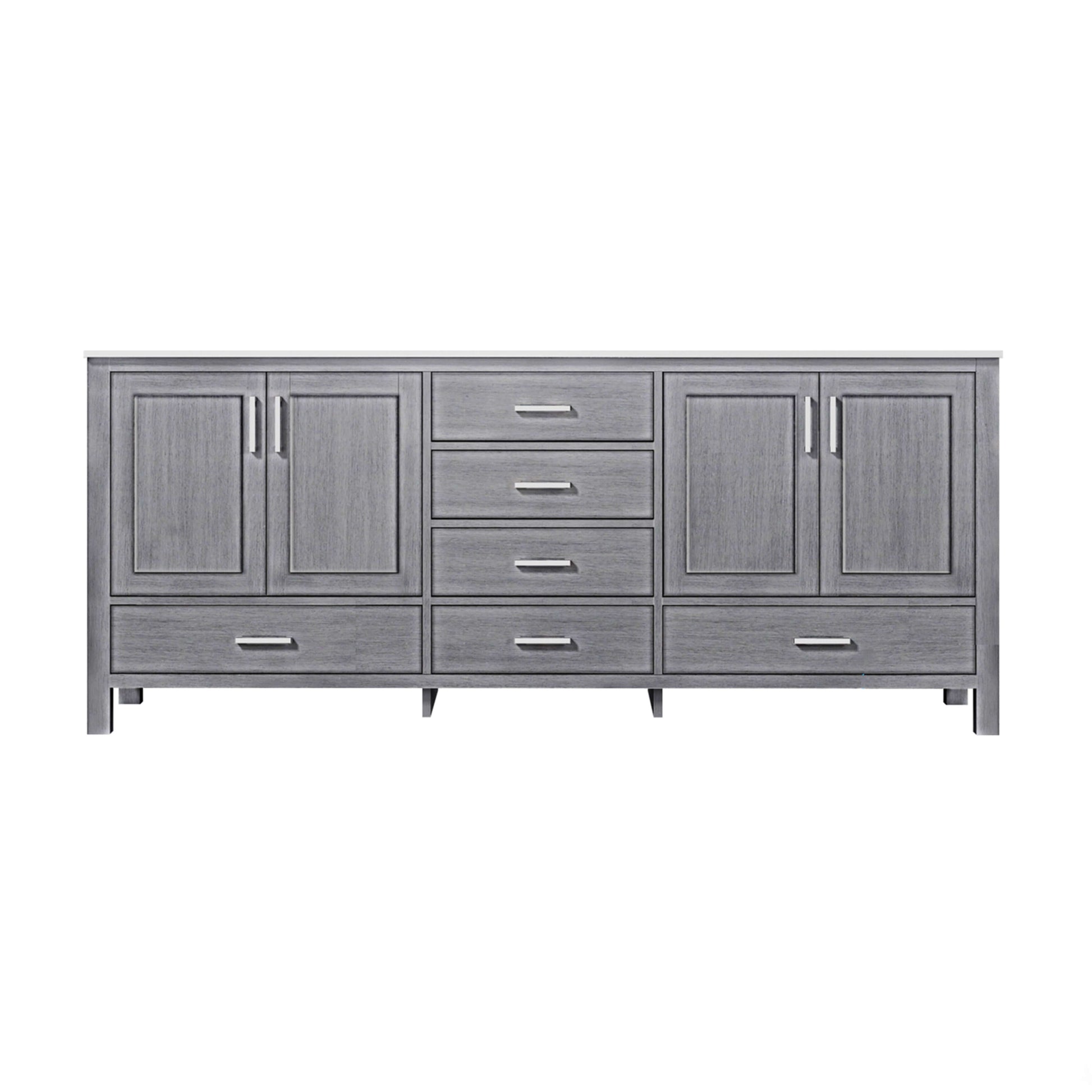 Jacques 80" Distressed Grey Double Vanity, White Carrara Marble Top, White Square Sinks and no Mirror - LJ342280DDDS000