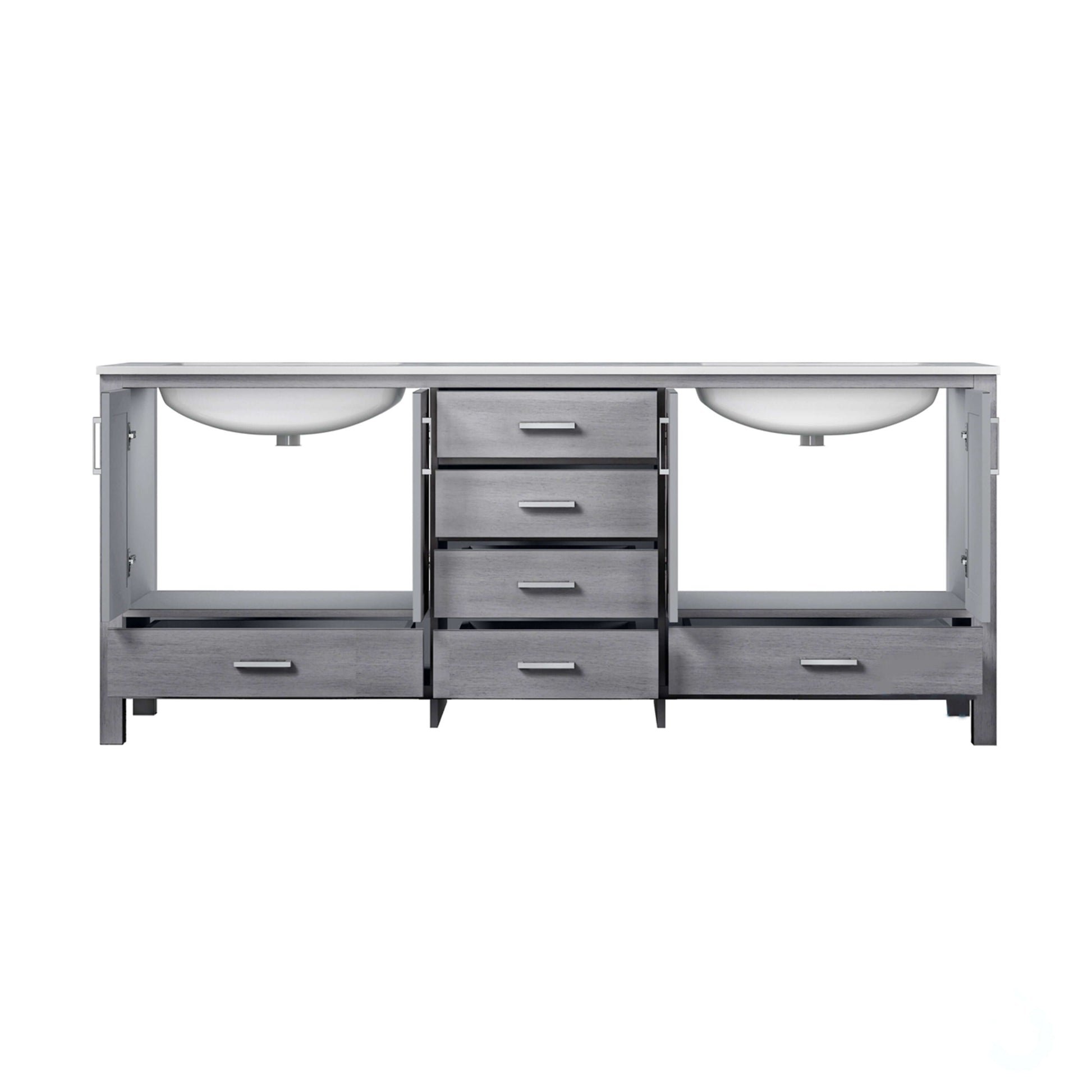 Jacques 80" Distressed Grey Double Vanity, White Carrara Marble Top, White Square Sinks and no Mirror - LJ342280DDDS000