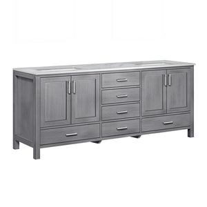 Jacques 80" Distressed Grey Double Vanity, White Carrara Marble Top, White Square Sinks and no Mirror - LJ342280DDDS000