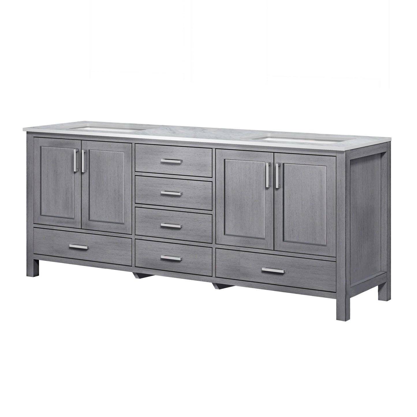 Jacques 80" Distressed Grey Double Vanity, White Carrara Marble Top, White Square Sinks and no Mirror - LJ342280DDDS000