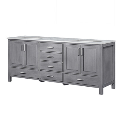 Jacques 80" Distressed Grey Double Vanity, White Carrara Marble Top, White Square Sinks and no Mirror - LJ342280DDDS000