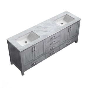 Jacques 80" Distressed Grey Double Vanity, White Carrara Marble Top, White Square Sinks and no Mirror - LJ342280DDDS000