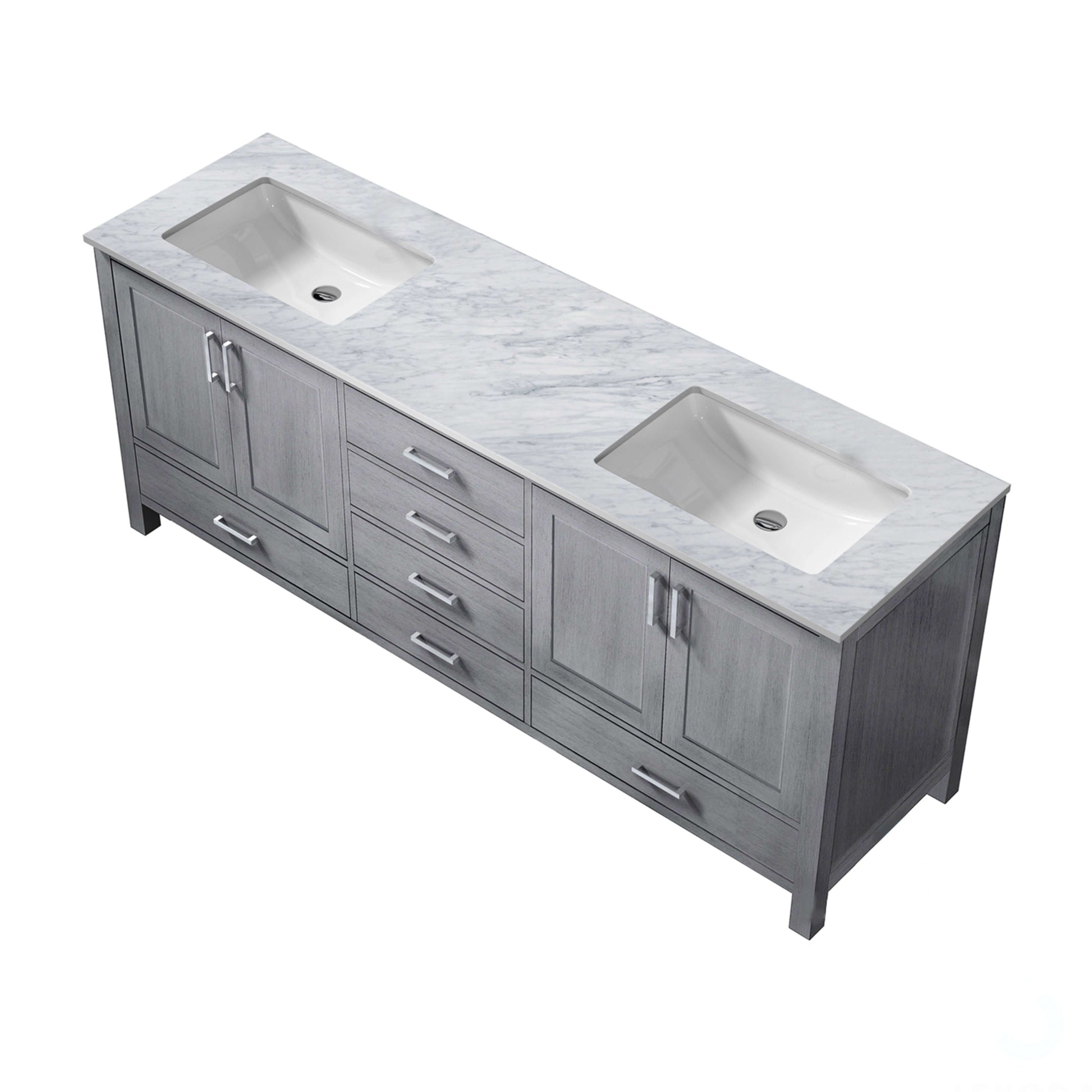 Jacques 80" Distressed Grey Double Vanity, White Carrara Marble Top, White Square Sinks and no Mirror - LJ342280DDDS000