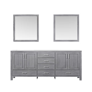 Jacques 80" Distressed Grey Double Vanity, White Carrara Marble Top, White Square Sinks and 30" Mirrors - LJ342280DDDSM30