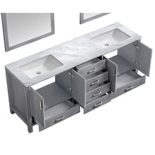Load image into Gallery viewer, Jacques 80&quot; Distressed Grey Double Vanity, White Carrara Marble Top, White Square Sinks and 30&quot; Mirrors - LJ342280DDDSM30
