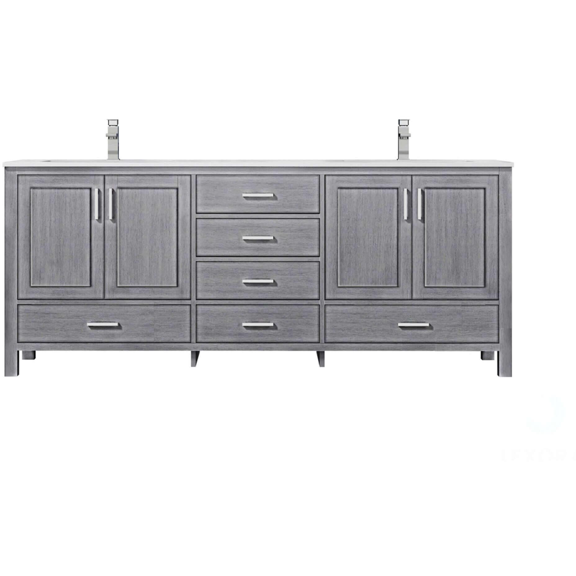 Jacques 80" Distressed Grey Double Vanity, White Quartz Top, White Square Sinks and no Mirror - LJ342280DDWQ000