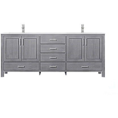 Jacques 80" Distressed Grey Double Vanity, White Quartz Top, White Square Sinks and no Mirror - LJ342280DDWQ000