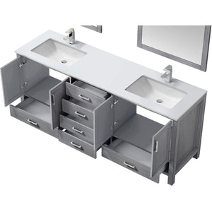 Jacques 80" Distressed Grey Double Vanity, White Quartz Top, White Square Sinks and no Mirror - LJ342280DDWQ000