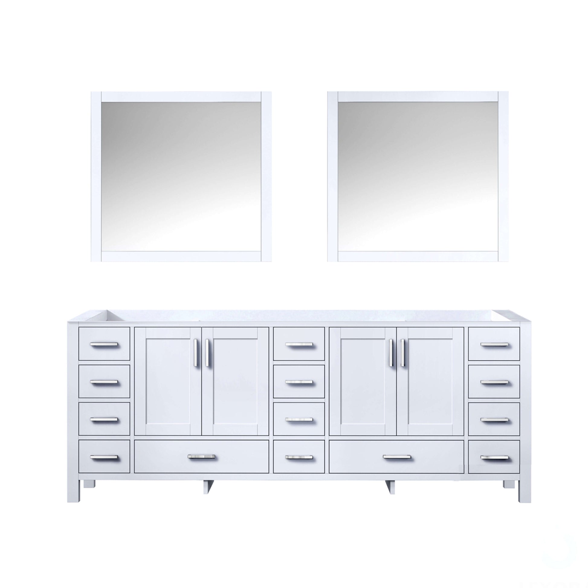 Jacques 84" White Double Vanity, no Top and 34" Mirrors - LJ342284DA00M34