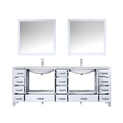 Jacques 84" White Double Vanity, White Quartz Top, White Square Sinks and 34" Mirrors - LJ342284DAWQM34