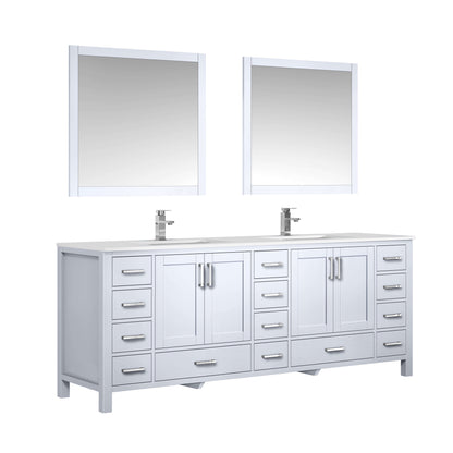 Jacques 84" White Double Vanity, White Quartz Top, White Square Sinks and 34" Mirrors - LJ342284DAWQM34