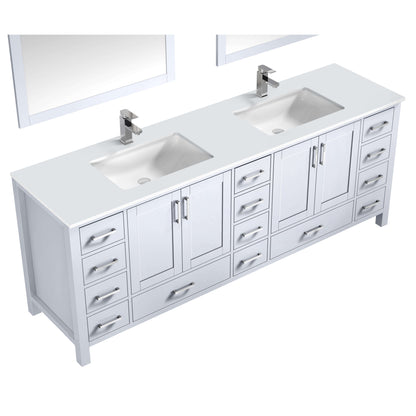 Jacques 84" White Double Vanity, White Quartz Top, White Square Sinks and 34" Mirrors - LJ342284DAWQM34