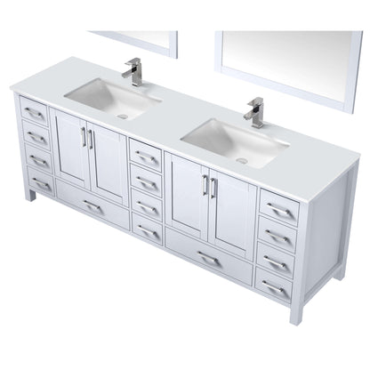 Jacques 84" White Double Vanity, White Quartz Top, White Square Sinks and 34" Mirrors - LJ342284DAWQM34