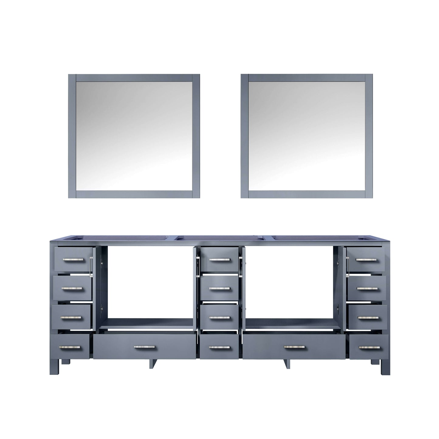 Jacques 84" Dark Grey Double Vanity, no Top and 34" Mirrors - LJ342284DB00M34