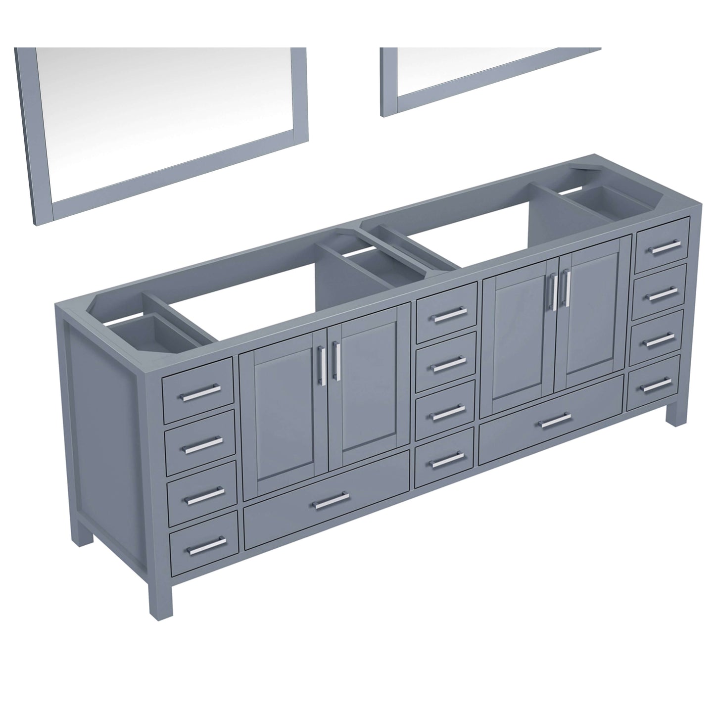 Jacques 84" Dark Grey Double Vanity, no Top and 34" Mirrors - LJ342284DB00M34