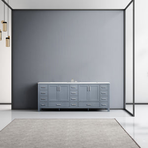 Jacques 84" Dark Grey Double Vanity, White Carrara Marble Top, White Square Sinks and no Mirror - LJ342284DBDS000