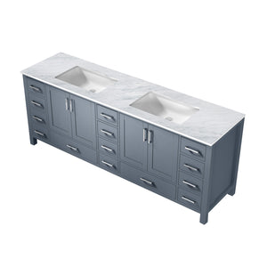 Jacques 84" Dark Grey Double Vanity, White Carrara Marble Top, White Square Sinks and no Mirror - LJ342284DBDS000
